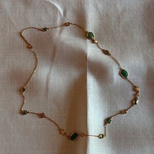 Stella & Dot Gold Long Necklace with Green Stone Stations